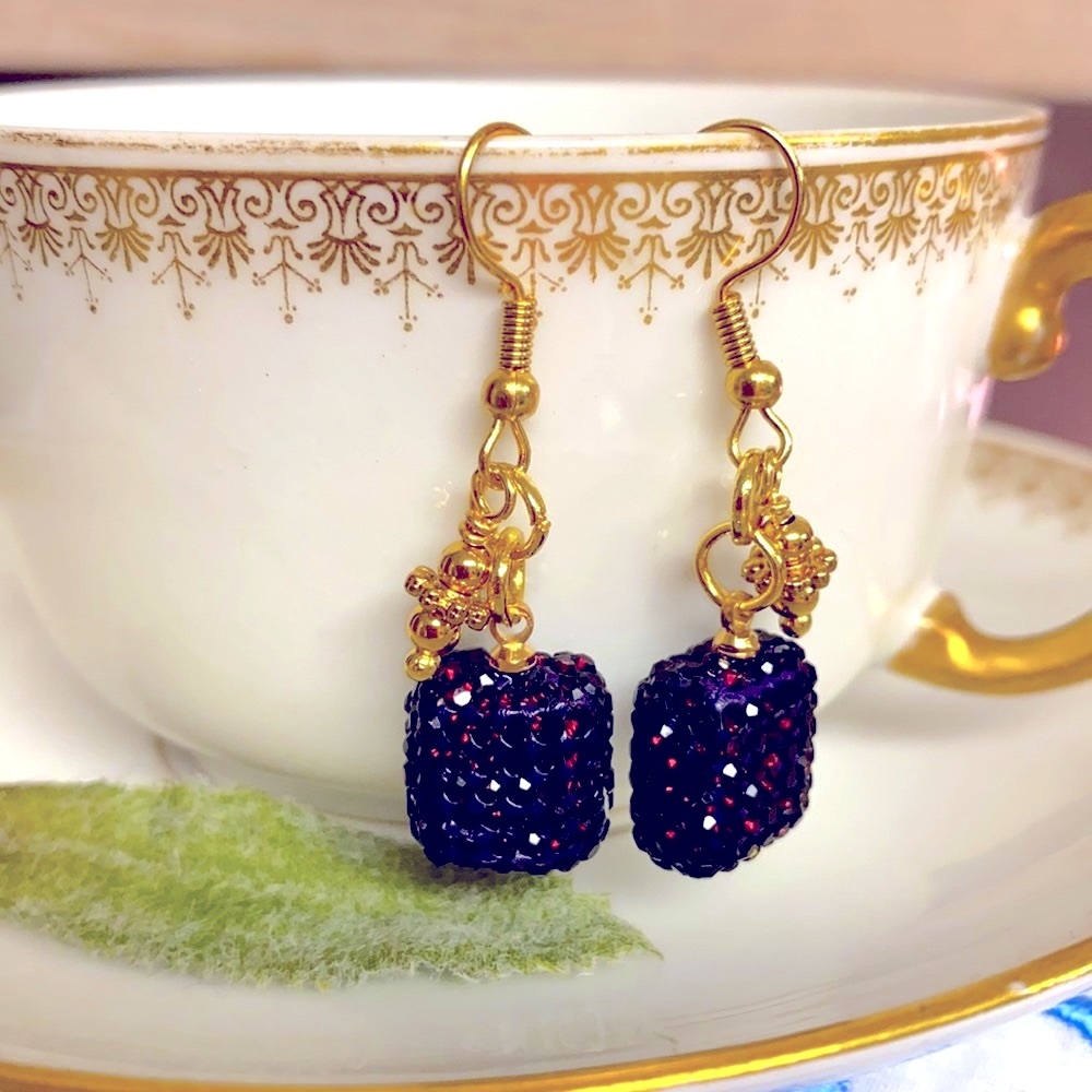 NWOT Dark cherry red pave earrings gold plated